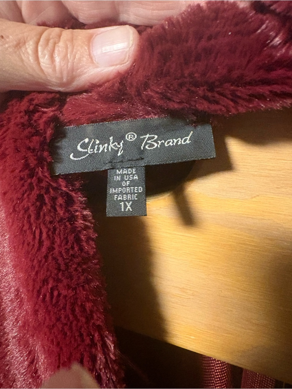 Slinky Brand Plush Faux Fur Sleeveless Vest - Burgundy 1X - Picture 3 of 5
